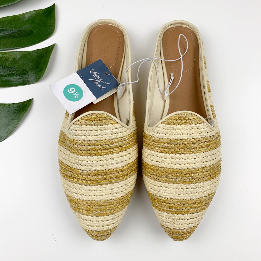 New Universal Thread Violet Mules Striped Woven Cream Tan Shoes Women's 9.5